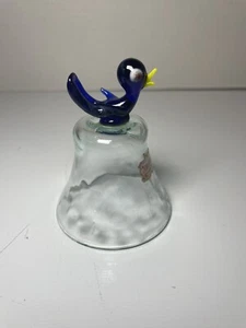 Vintage Norleans Decorative Aquamarine Blown Glass 3" Bell w Bluebird NonRinging - Picture 1 of 4