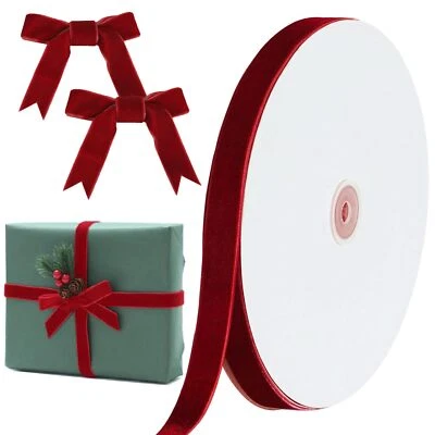 Christmas Burgundy Velvet Ribbon 5/8 Inch x 30 Yard Vintage Single Face Spool... - Image 1 of 4