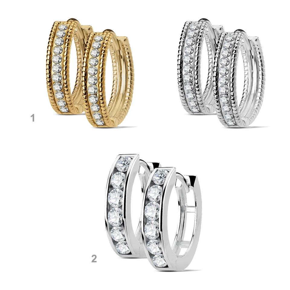 Creolen Ohrringe Klappcreolen Zirkonia Kristall Messing rhodiniert gold ER95 - Bild 1 von 1