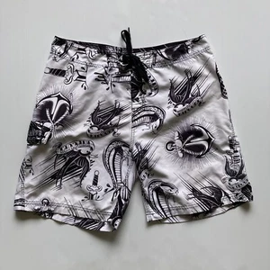 Y2K Rip Curl Board Shorts Black White With Drawstring Mens Size 36 Tattoo Design - Picture 1 of 11