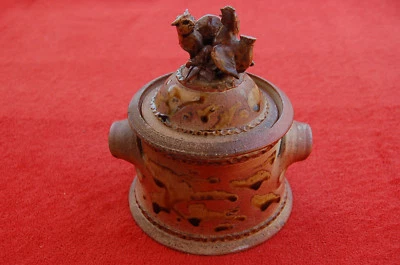 ancien pot a tabac en grès émaillé - coq et chat - Photo 1/4