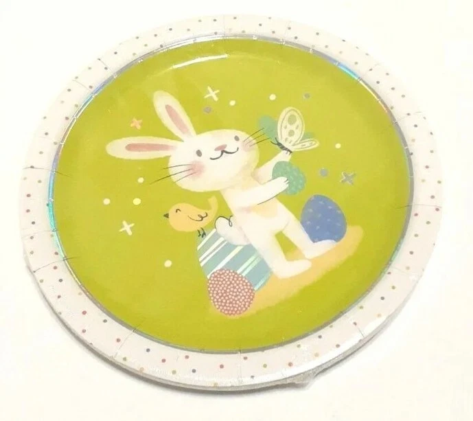 Plato de cena de papel brillante a lunares arco iris huevo de Pascua Spritz de 10 quilates 9" Foto 1 de 2