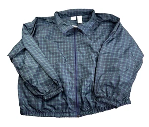 Vintage Jerzees Jacket XXL Tartan Windbreaker Full Zip Blue Plaid 90s Preppy - Picture 1 of 20