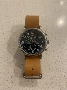 Timex Weekender Chronograph Dial Wrist Watch Brown Leather Strap Battery Needed - Picture 1 of 2