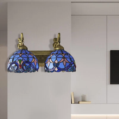 Lámpara de pared tocador de baño Tiffany de 2 luces antigua vitral sirena Foto 1 de 4