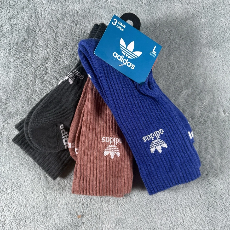 Adidas Originals Color Wash Crew Socks Lucid Blue Clay Strata Brown & Grey Sz L