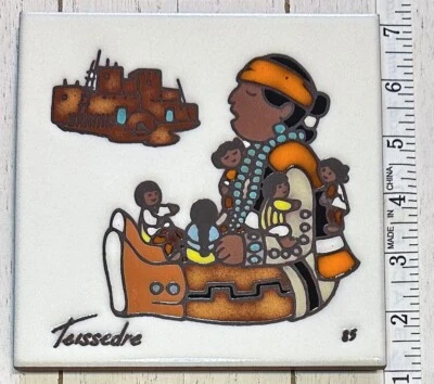 Cleo Teissedre Tile Native American Story Teller Signed 1985 Storyteller Vintage - Image 1 of 4