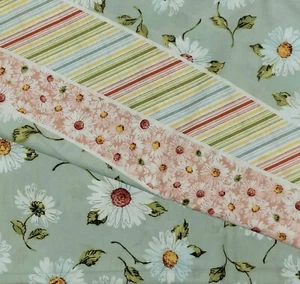 Edredón de algodón MBT Daisies Daisy Stripes retazos rosa verde amarillo POR TU ELECCIÓN - Imagen 1 de 14