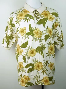 Havana Jack's Cafe Ivory Ribbed Cotton Polo Shirt w/ Tropical Floral Hibiscus XL - Picture 1 of 5