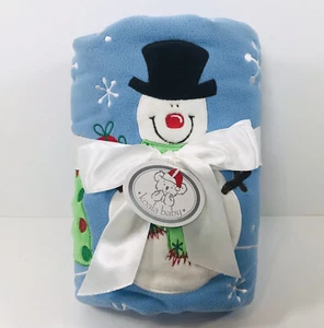 Koala Baby Snowman Baby Blanket Christmas Tree Fleece Blue White Satin Trim NWT - Picture 1 of 8