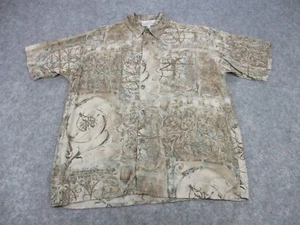Marks & Spencer Shirt Mens Large Brown Beige St Micheal Floral Button Up Viscose - Picture 1 of 11