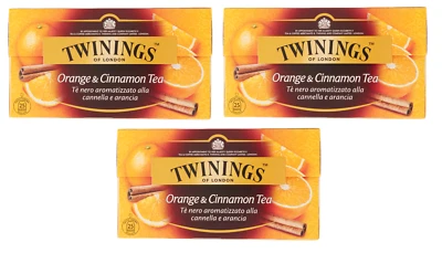 3x Twinings Schwarzer Tee mit Zimt- und Orangengeschmack,Packung mit 25 Filtern