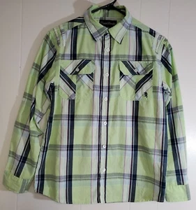 English Laundry Boys Green Button Western Shirt Size 14/16 Long Roll Tab Sleeves - Picture 1 of 5