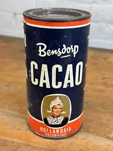 Lata de cacao vintage Bensdorp con etiqueta de papel, diapositiva holandesa solubilise 5 7/8""H x 3 - Imagen 1 de 4