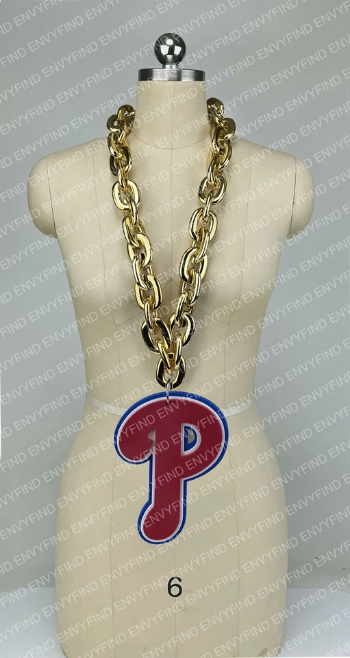 New MLB PHILADELPHIA PHILLIES Big Fan Chain GOLD Necklace LOGO Foam - Image 1 of 3