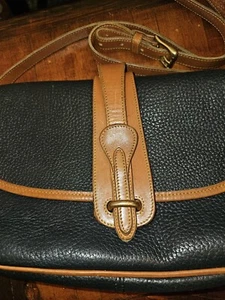 Vintage Dooney & Bourke Navy Blue Pebbled Leather Equestrian Crossbody Bag Purse - Picture 1 of 23