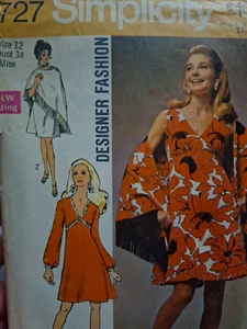 Dress High Waist Shawl 12 Simplicity 8727 Sewing Pattern Cut VTG Designer V Neck - Picture 1 of 7