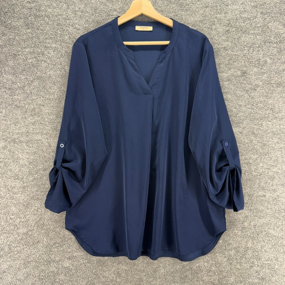 Блузка женская Timeson XL синяя с v-образным вырезом длинным рукавом пуловер повседневная дышащая - Изображение 1 из 4