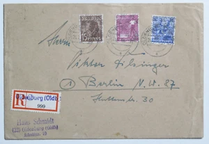 Bizone 41 II + 47 II + 48 II R-Brief Oldenburg 26.7.1948 nach Berlin - Picture 1 of 4