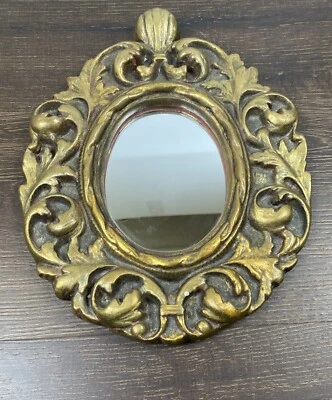 Espejo de pared vintage de yeso dorado rococó dorado. 11"" Foto 1 de 4