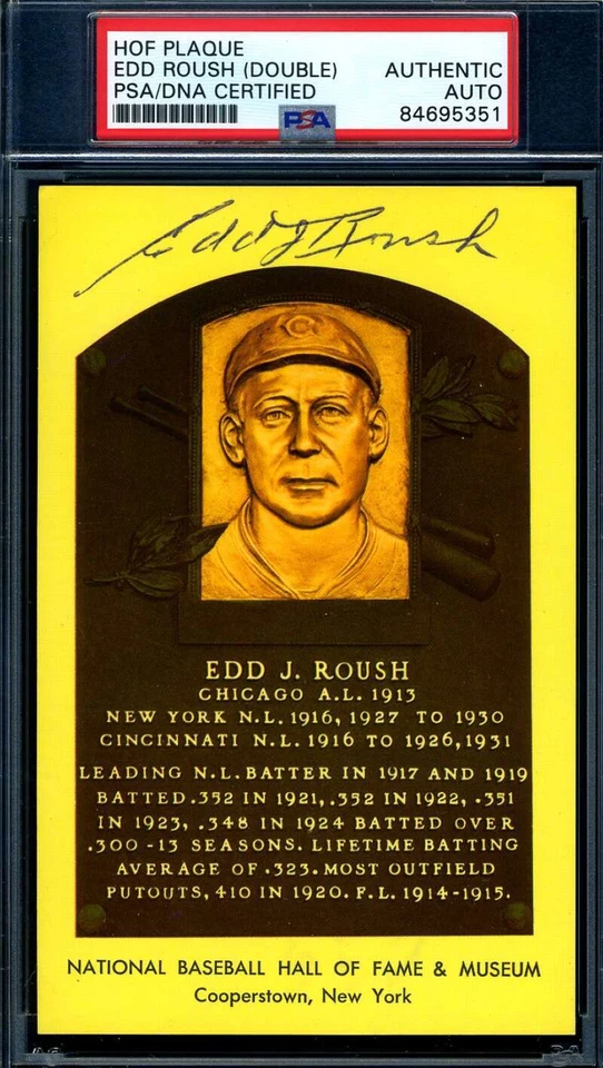 Edd Roush PSA DNA Signed x2 Gold Hall Of Fame Plaque Autograph - Image 1 of 1