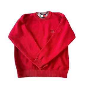 Tommy Hilfiger Mens Red Cotton Pullover Sweater Size XL Old Logo Y2K Preppy - Picture 1 of 9