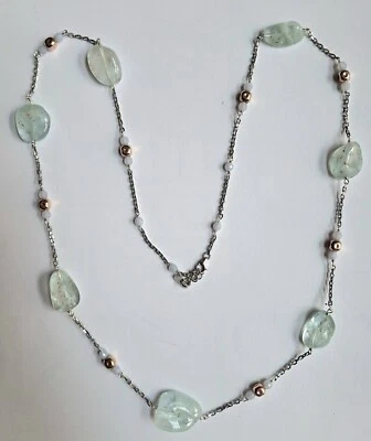 collana in argento 925 con acquamarina, calcedonio e cubi laminati in oro rosa - Immagine 1 di 4