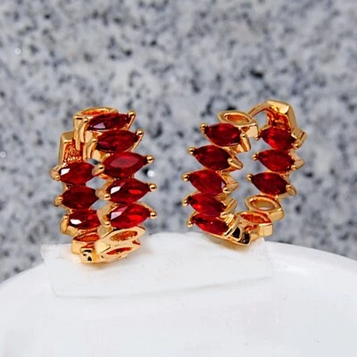 Dameohrringe  charismatische Ohrringe vergoldet Gold K18/750er rote Granat Topas - Bild 1 von 3