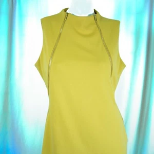 CALVIN KLEIN Yellow Lime Solid Gold Zippers Rayon Blend Women Dress Size 12 - Picture 1 of 11