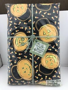 New Kane Casual Halloween Fall Jack O Lantern Pumpkin Fannel Backed Tablecloth - Picture 1 of 10