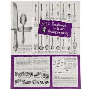 Cubiertos Betty Crocker 1950, Queen Bess de Oneida Community anuncio impreso vintage - Imagen 1 de 1