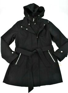 Nautica Women Rain utility Jacket US S Black Hood Belted Water Resistant