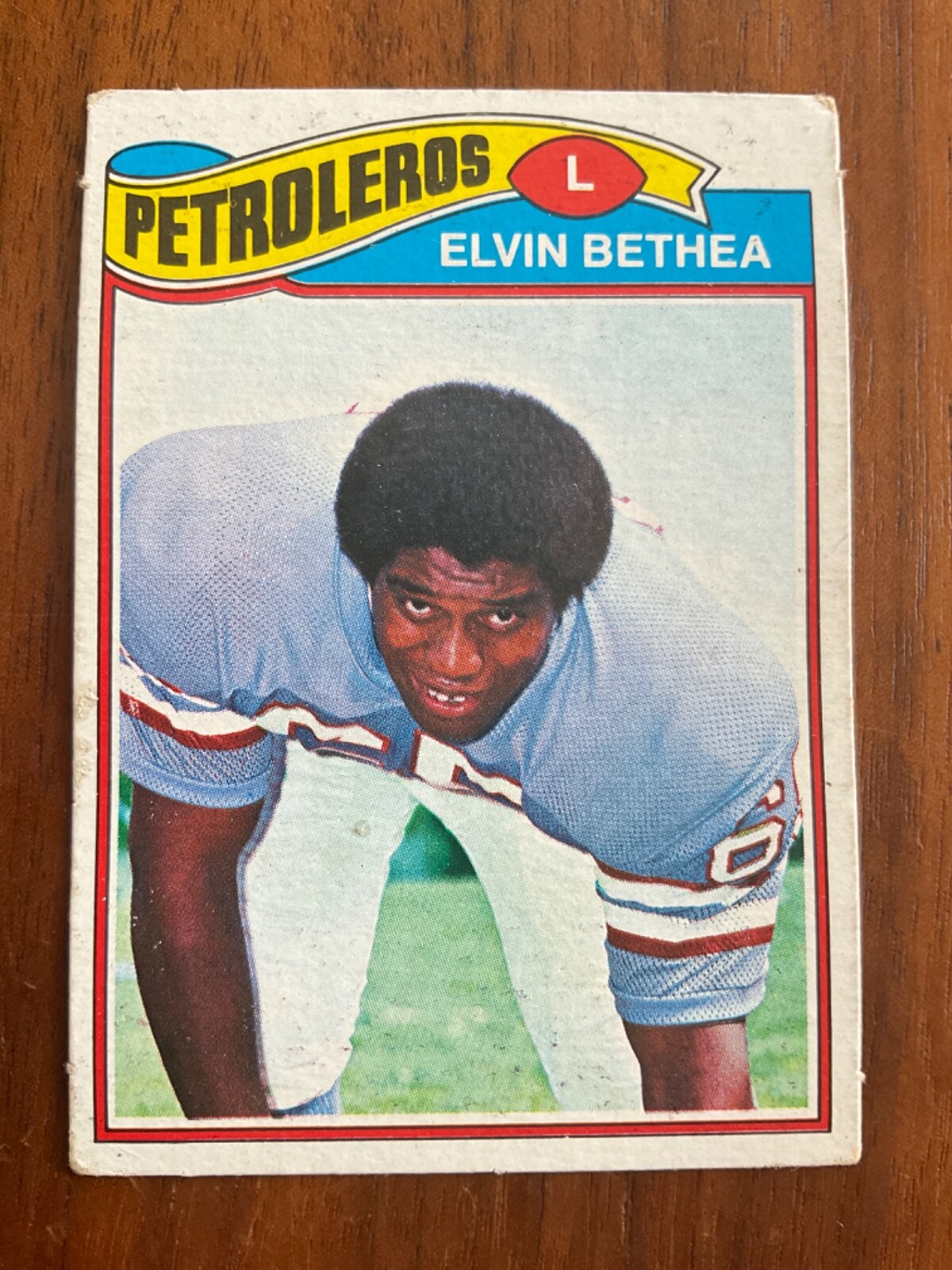 1977 Topps Mexican #506 Elvin Bethea short print (SP) of the Houston Oilers