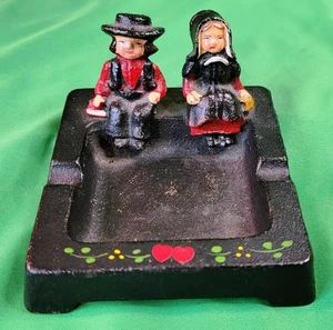 Americana Volkskunst Gusseisen Amish Junge & Mädchen Aschenbecher Wilton Prod Wrightsville, PA - Bild 1 von 16
