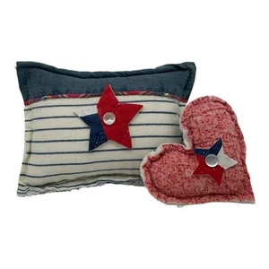 NEW Set Of 2 Handmade Patriotic Star Pillow Tucks~Vintage Quilt~Chenille - Picture 1 of 8