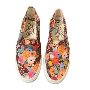Keds x Rifle Paper Company Double Decker Slip-On Sneakers Burgundy Floral Size 6 - Picture 1 of 8