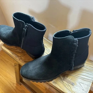Talbots DAMEN 100 % LEDER LAMMFELLBESATZ VELOURSLEDER STIEFELETTE SCHWARZ GRÖSSE 10 - Bild 1 von 8