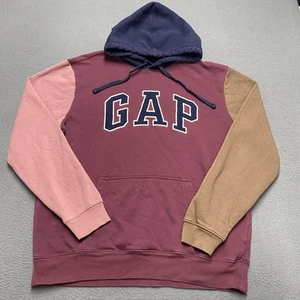 Vintage Gap Hoodie Mens Large Multi Colorblock Logo Fleece Pullover Preppy Y2K - Picture 1 of 7