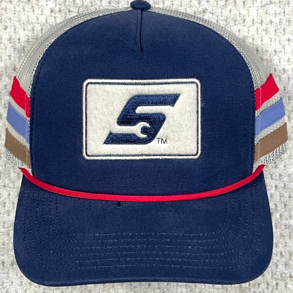 Herramientas a Presión Trucker Sombrero Gorra SnapBack Azul Rojo Cuerda Rayas Laterales Retro Adulto Foto 1 de 4