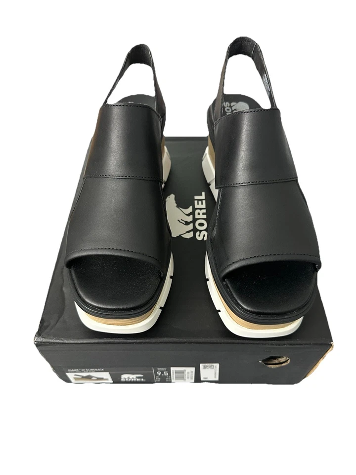 Sorel Joanie III 1999411010 Slingback Sandal Womens 8.5 Black Leather Wedge Heel