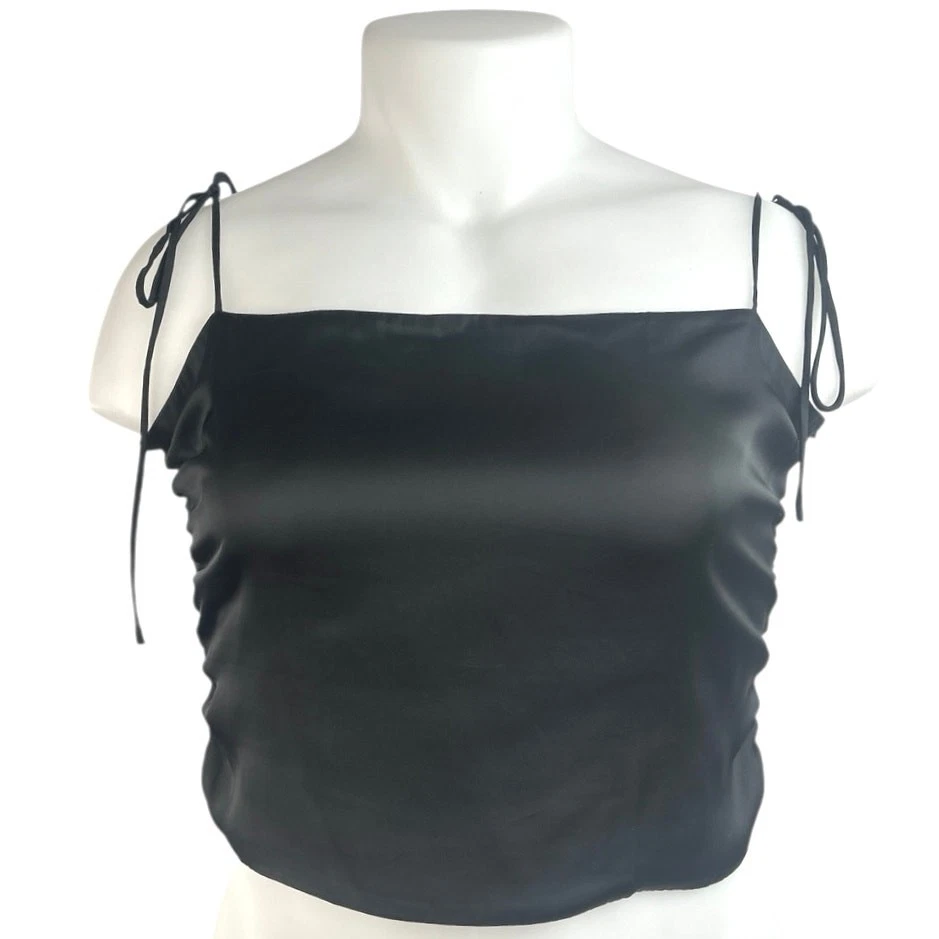 Urban Outfitters Black Satin Silk Smocked Cami Camisole Tank Crop Top Size XL Foto 1 de 4