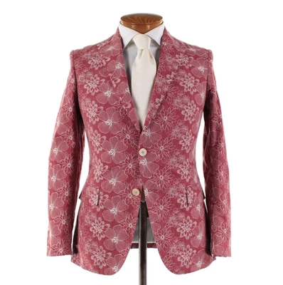 Belvest NWT Cotton Sport Coat Size 46R (36R US) Red w/ White Embroidered Floral - Image 1 of 4