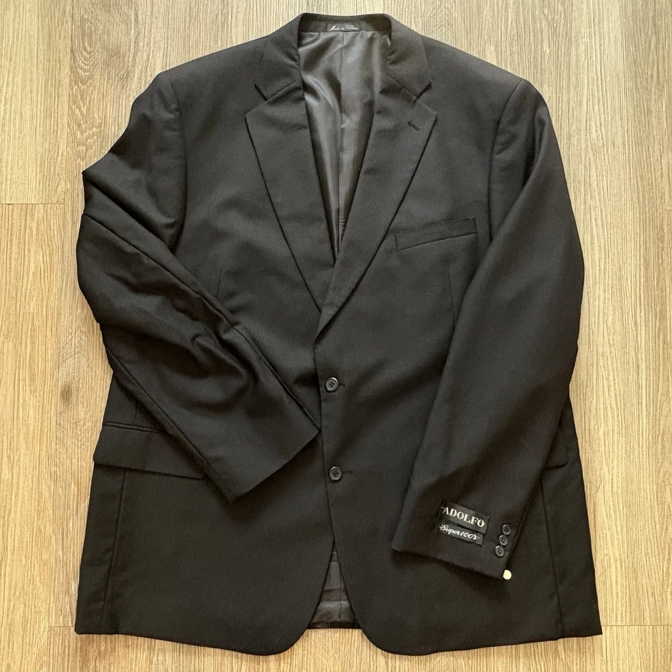 Adolfo Men's 2-piece Black Pinstripe Suit Super 100s Wool Sz 50 XLong / 44XL NEW - Image 1 of 4