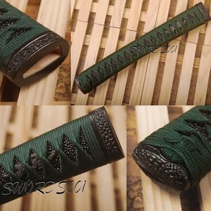 Black Rayskin Tsuka Dark Green Synthetic Silk Ito for Japanese Samurai KATANA - Picture 1 of 6