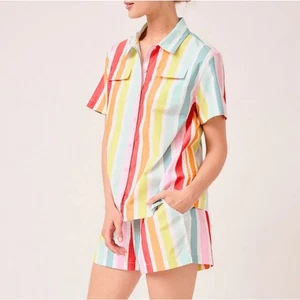 Conjunto de Pijama Pantalones Cortos LAKE x Atlántico-Pacífico Sadie Rayas Arco Iris Talla Mediana - Imagen 1 de 11