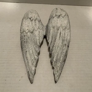 Cast Metal White Washed Aged Angel Wings Wall Hanger Textured 8.5 In  x 5.25 In - Picture 1 of 8
