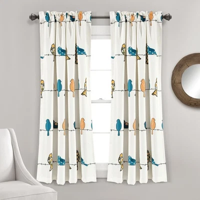 Rowley Birds Filtrado de Luz Paneles de Cortina de Ventana, Par, 52" W x 63" L, Mult... Foto 1 de 4
