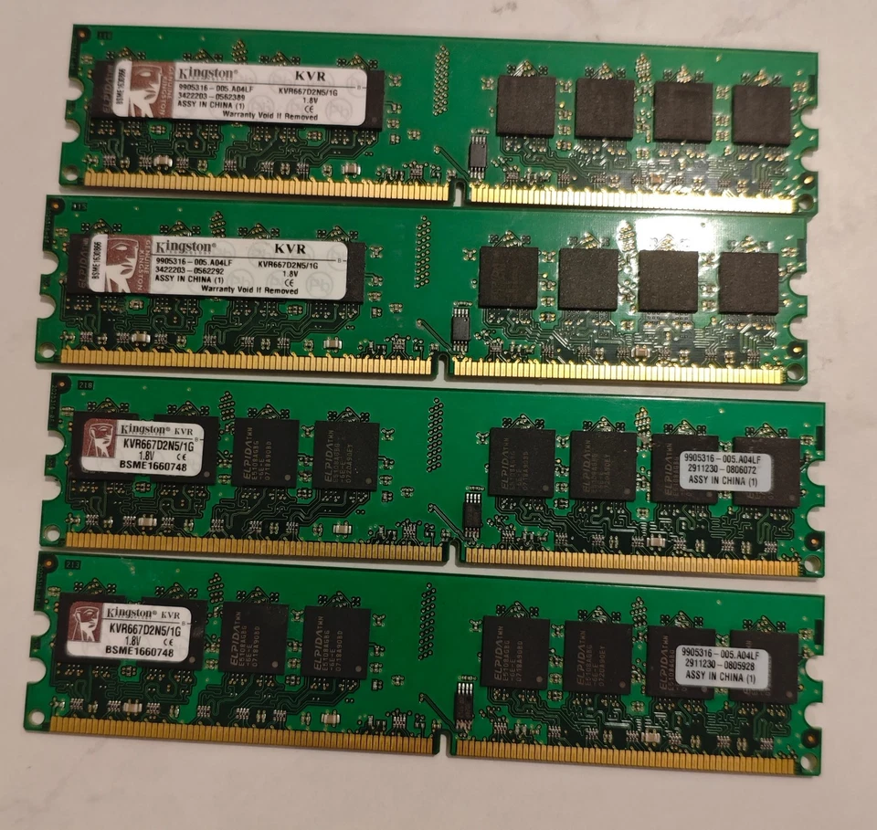 Kingston DDR2-667 RAM 4GB (4x1GB) - KVR667D2N5/1G - Image 1 of 2