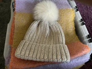Ladies Stone Beige Knitted Bobble Hat With Sparkle From New look - Picture 1 of 4