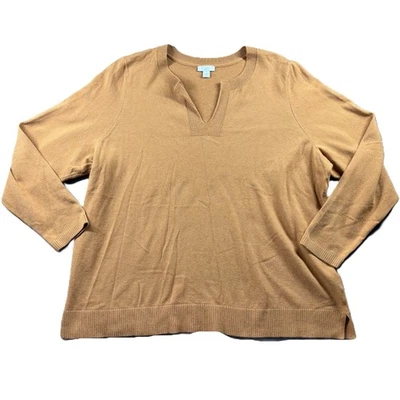 Suéter J Jill Cuello Dividido Suave Ligero Preppy Negocios Informal Camel 2X C157 Foto 1 de 4